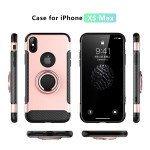 Wholesale iPhone Xs Max 360 Rotating Ring Stand Hybrid Case with Metal Plate (Rose Gold)